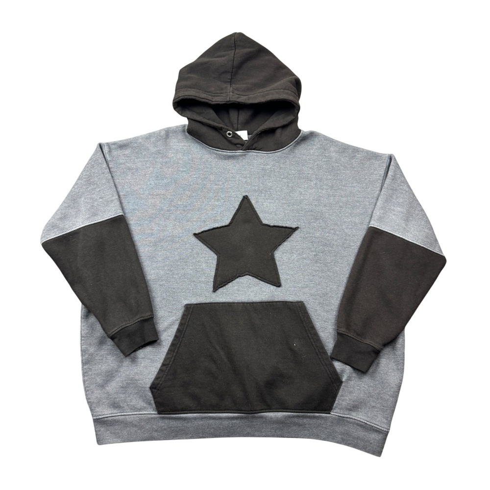 Daisy Street Gray Black Star Colorblock Hoodie Women Small Oversized Baggy